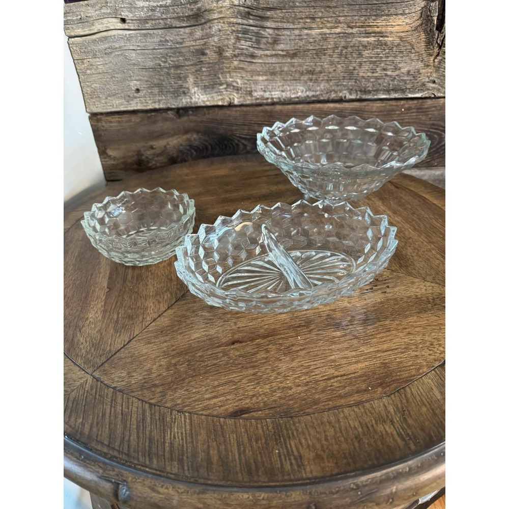 Vintage Fostoria American Clear Glass Round Bowl Small Bowl And‎ Relish Dish